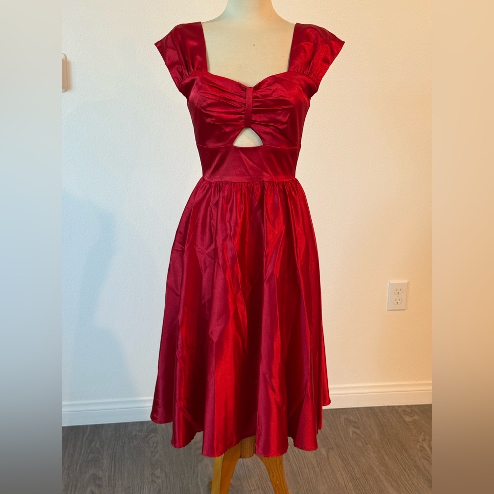 Vintage Stop Staring Red Silk Peekaboo Dress - Size Medium